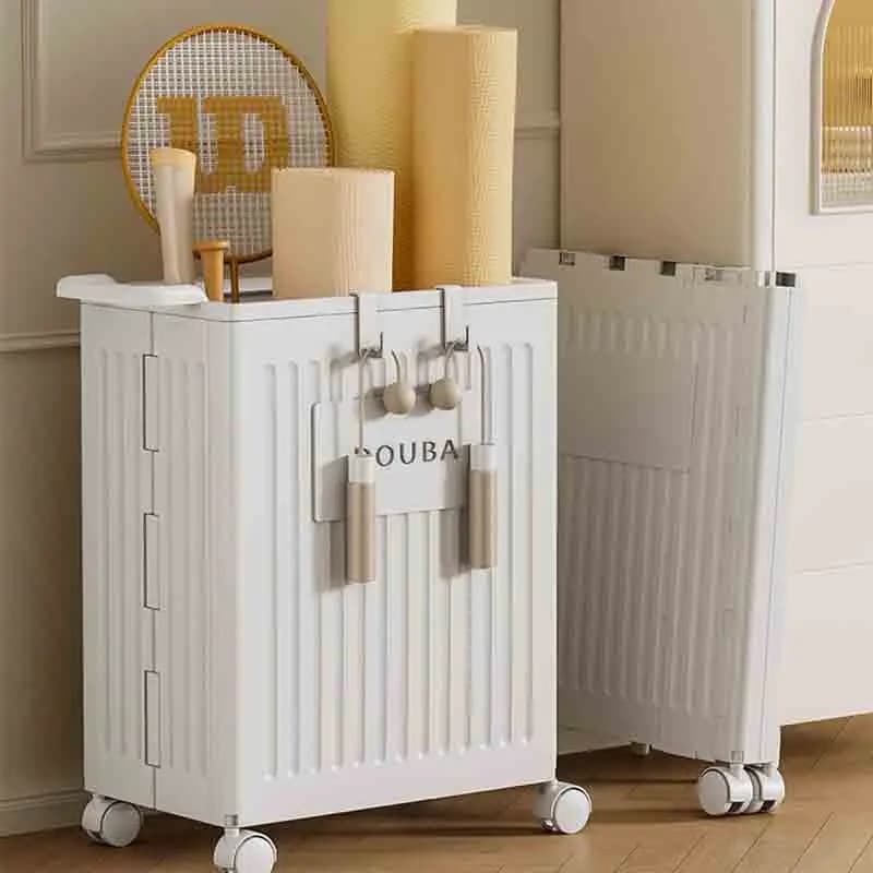 Storage basket for yoga mats, plastic folding baskets with home wheels, gym, equipment organization for training