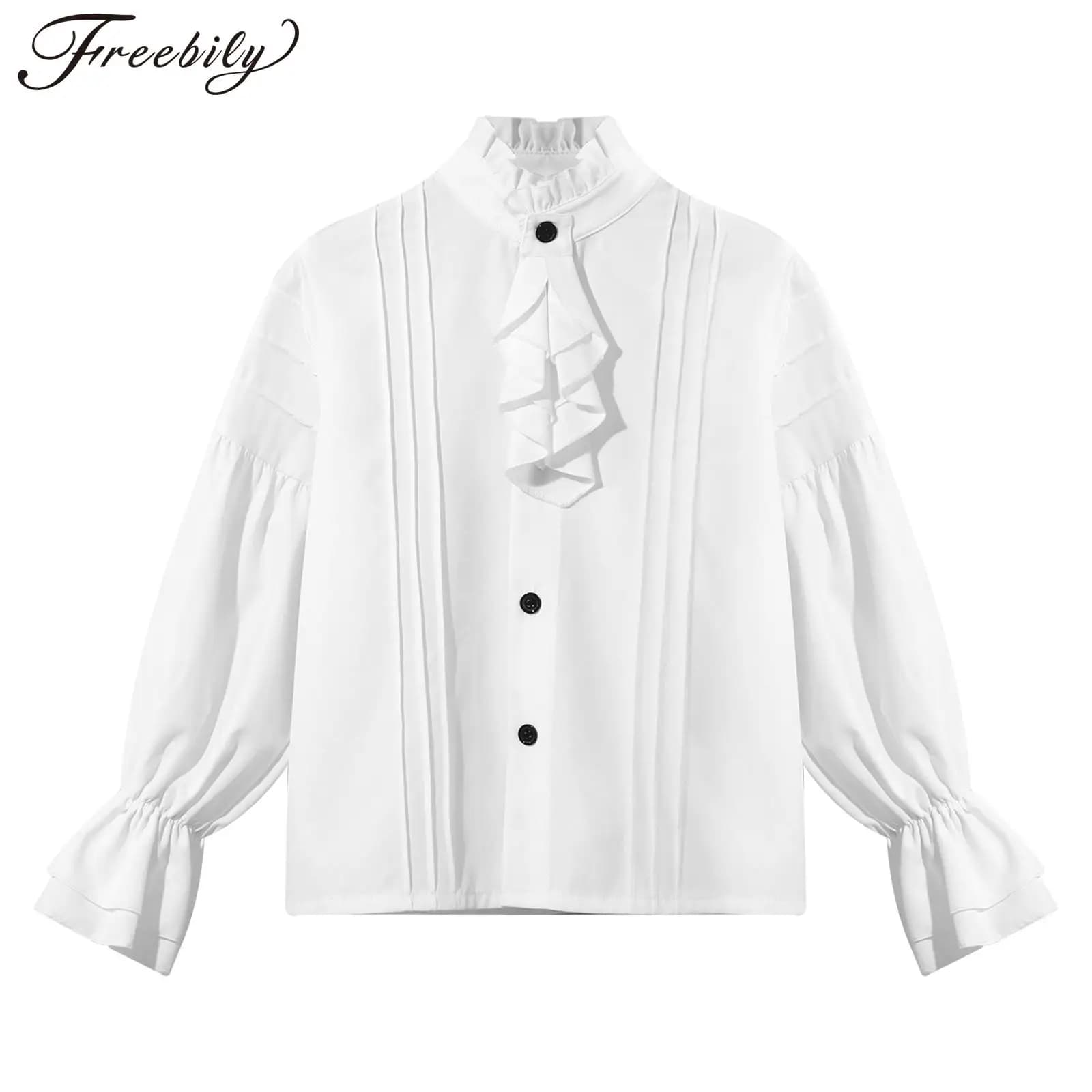 Long-sleeved boy shirts with volant Top Victorian vintage retro shirts Medieval Renaissance Cosplay Pirate costume Dancewear