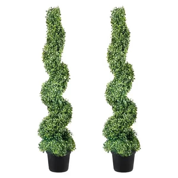 2 pcs. Artificial Boxwood Tower Topiary Spiral 122cm high Decorative Plant Green Plastic PE Iron