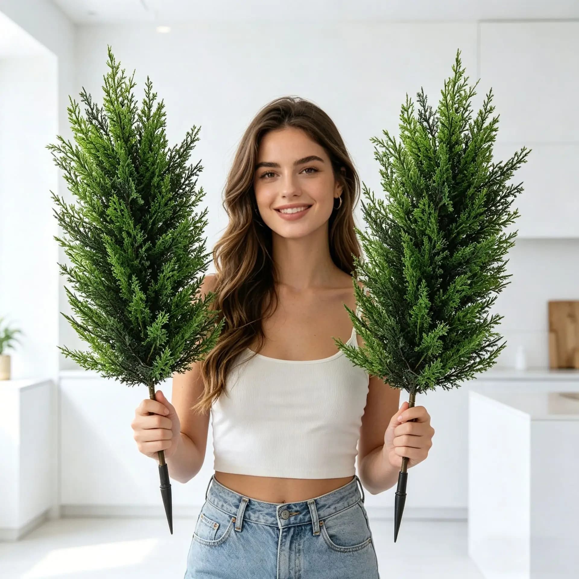 1/2pcs Artificial Cypress Real Touch PE Evergreen Cedar Fake ConiferIndoor Living Room Front Porch Outdoor Farmhouse Home Decor