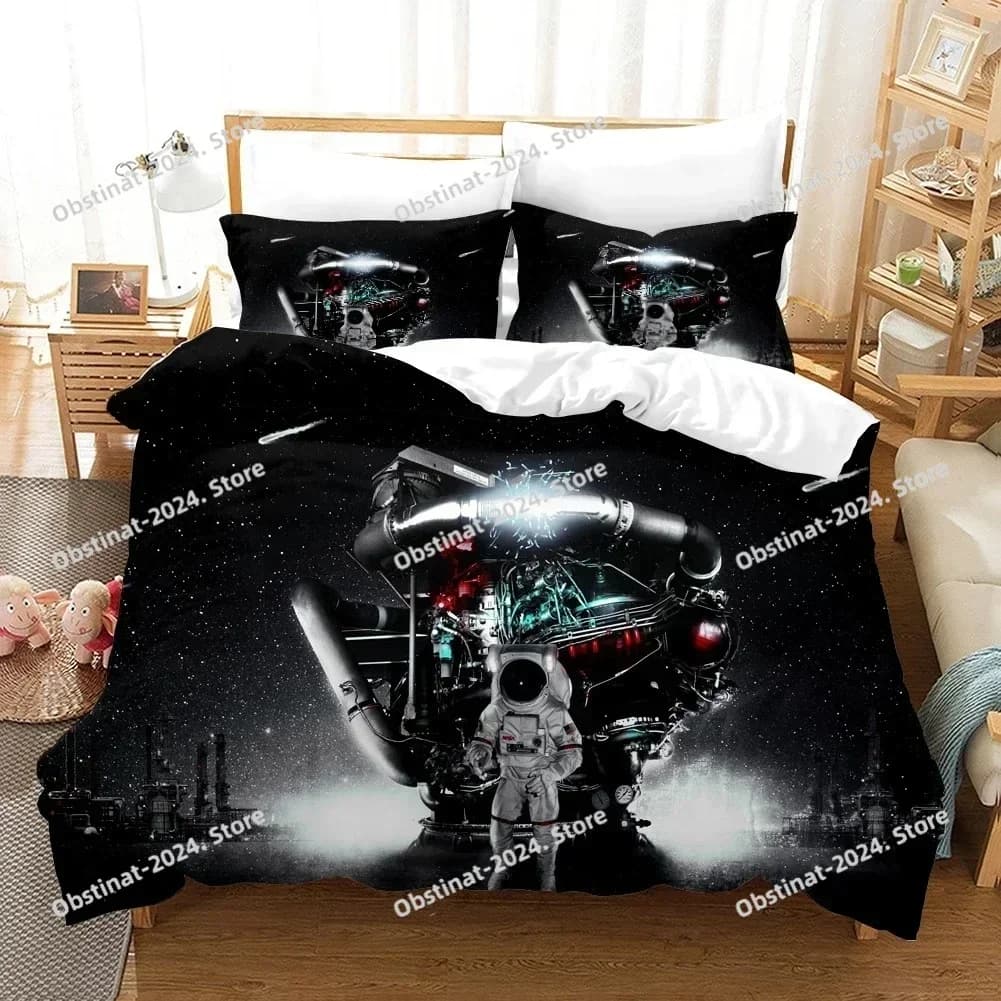 Set biancheria da letto per gatti astronauta nello spazio Stampato singolo trapunta trapunta copripiumino federa set da 3 pezzi per bambini taglia adulto