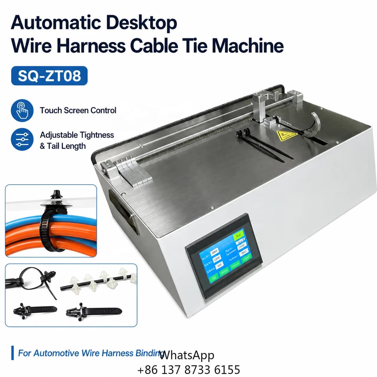 SQ-ZT08 Automatic Desktop Nylon Cable Tie Machine Self-Locking Zip Tie Tying Binding Machine For Automotive Wire Harness 110V