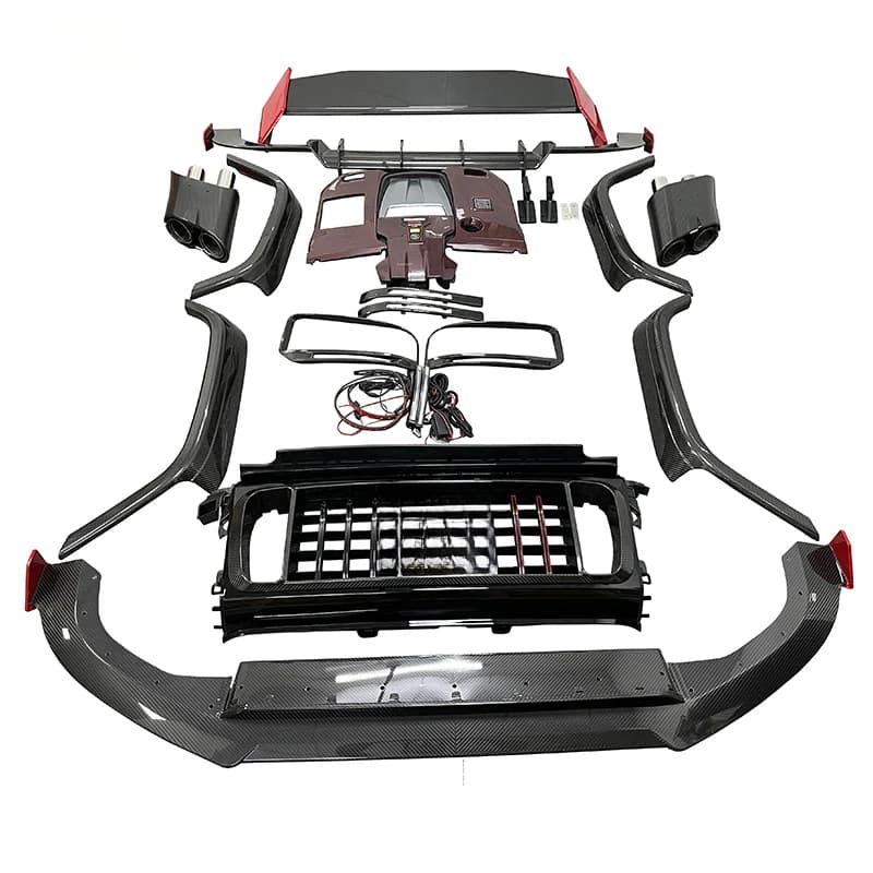 Accessori Auto Premium: Kit Carrozzeria in Fibra di Carbonio Secca Stile R, Diffusore, Spoiler, Griglia, Terminali di Scarico G63 G500 W464 G900 Durevoli