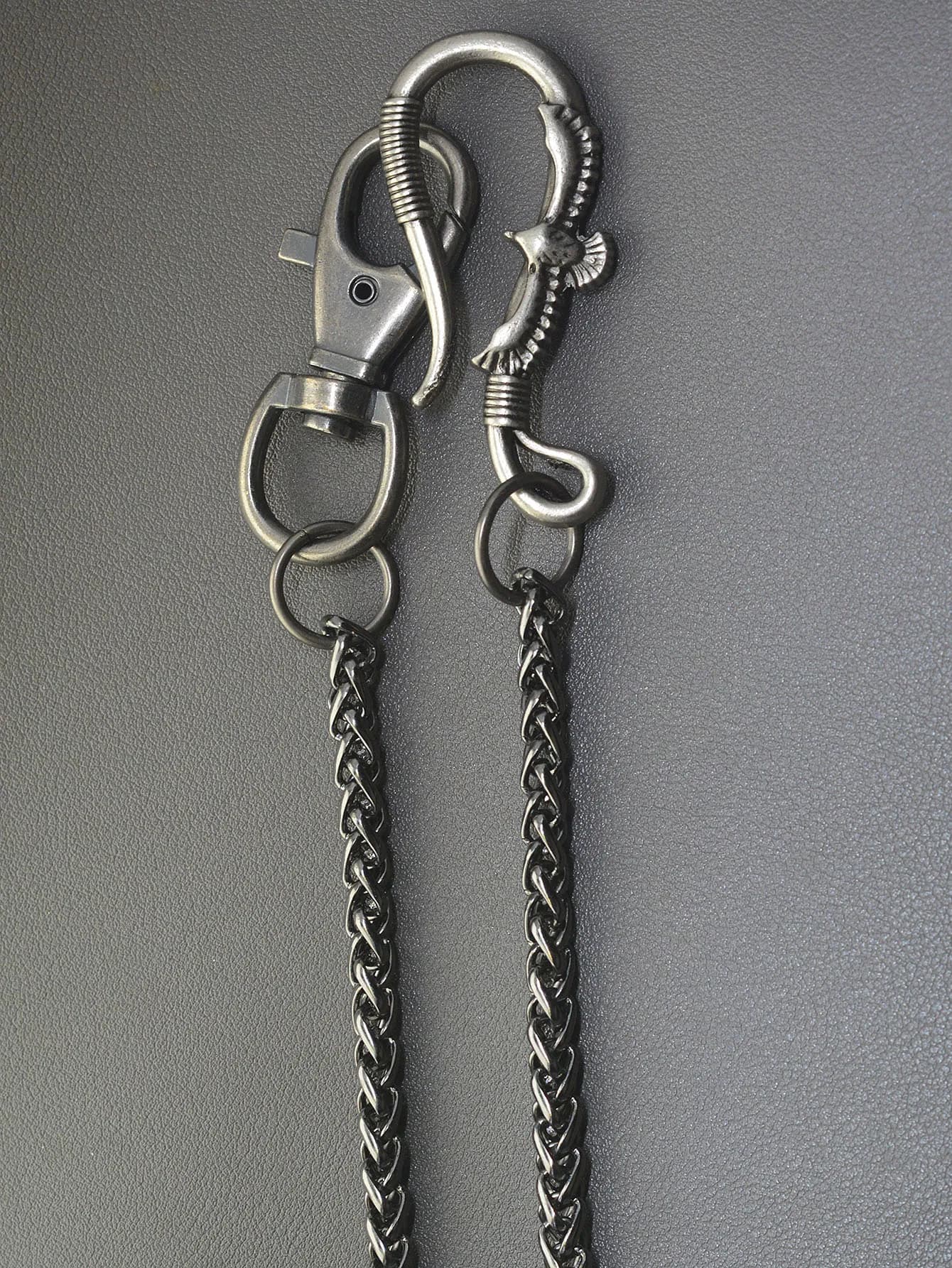 EDC Keychain with Snake Knife Chain 6mm, Eagle Shape Clip, Snake Clips, Hip Hop Rock Style, Black Gunmetal, 23 Inches