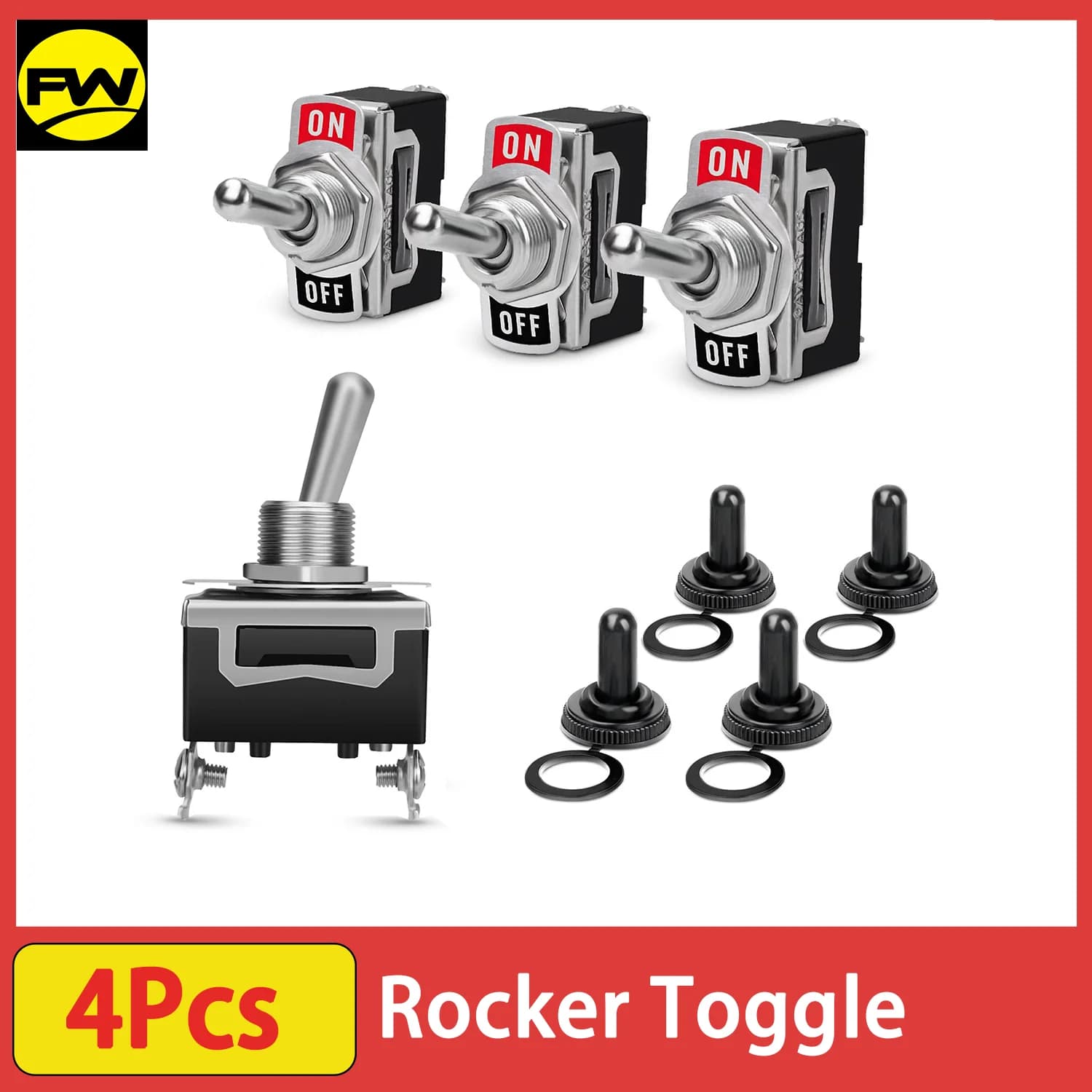 4 pieces durable lever balancer 15A 250V 20A 125V SPST 2 pin switch ON/OFF metal bat cover waterproof luggage cap, barbell switches for car