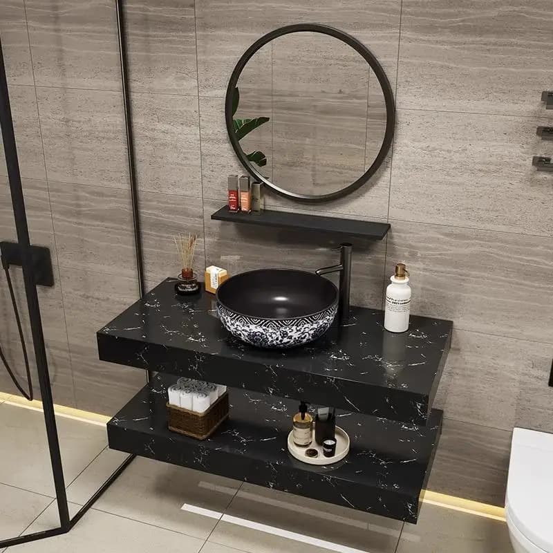 Mobile da bagno moderno Lavabo Lavabo in marmo Lavabo da parete in ceramica Armadietto a specchio per hotel Combinazione di mobili Badkamer Meubel