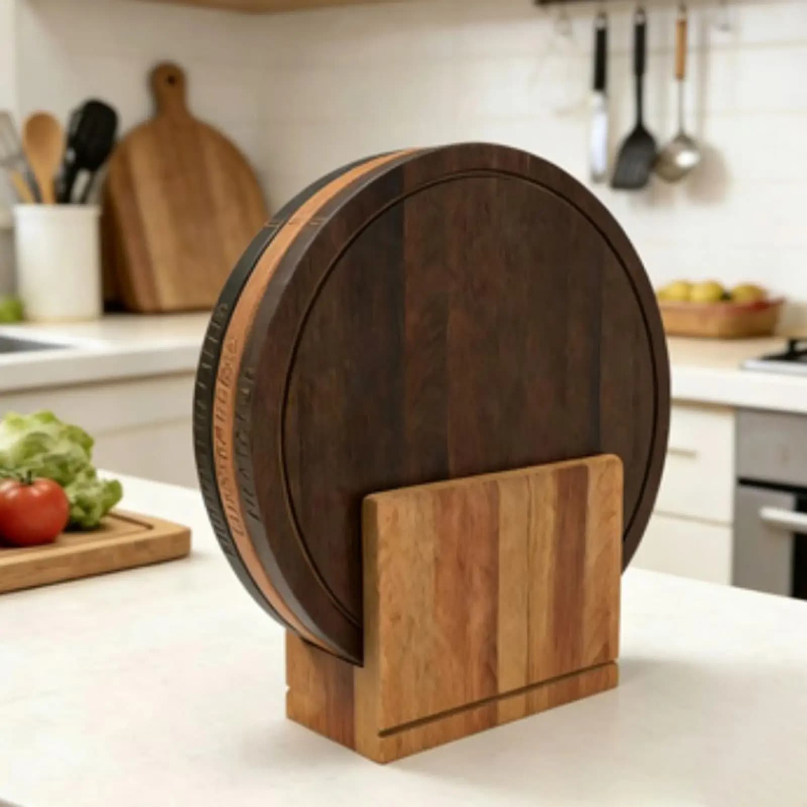 Set di tre taglieri rotondi multiuso per cucina, carne, frutta, verdura, barbecue, picnic e giardino