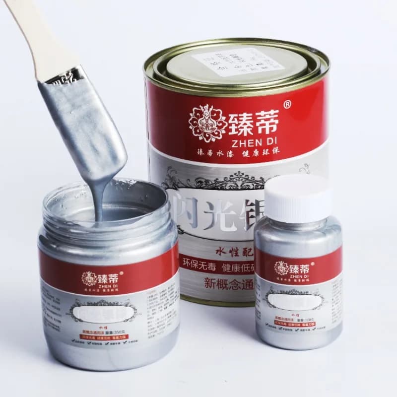 100/350/1000g Water-based Metal Silver Paint Rust-proof Waterproof DIY Metal Gypsum Wall Sculpture Coloring Flash Silver Paint