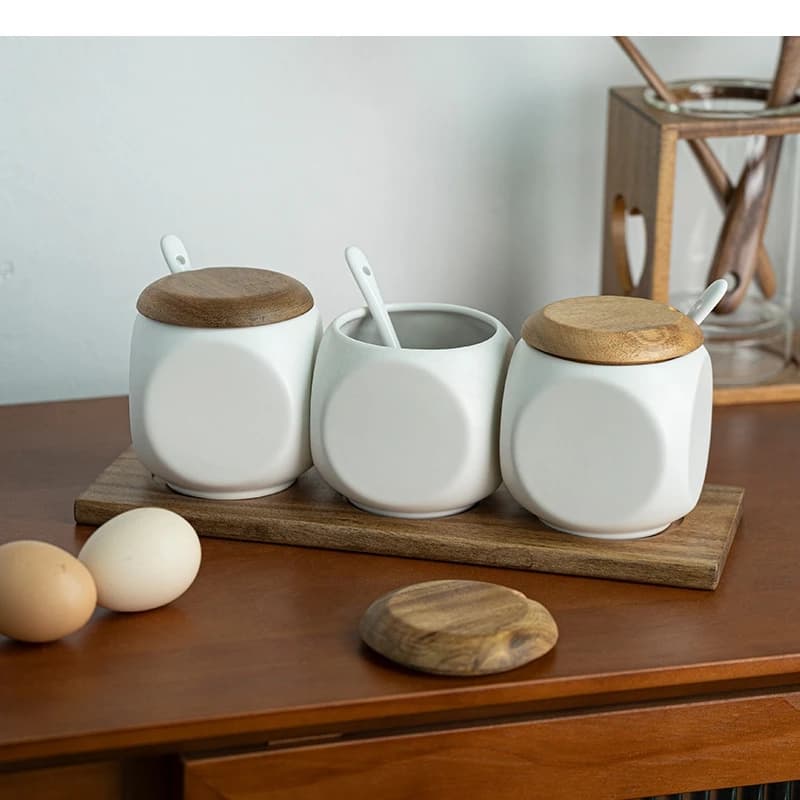 Set di barattoli per condimenti in ceramica bianca nordica, per spezie da cucina, sale e pepe, organizer per la casa