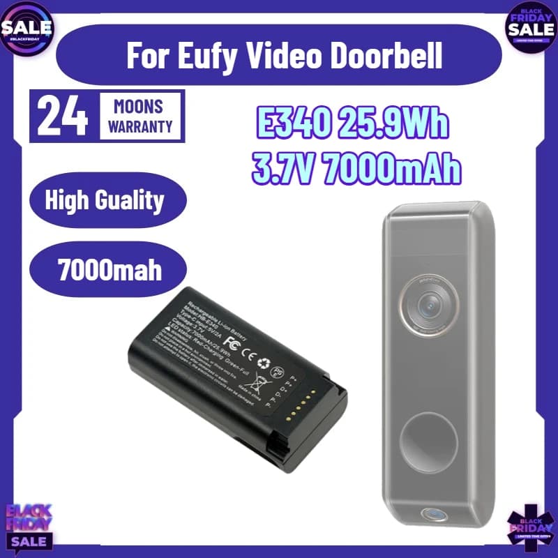 New E340 25.9Wh 3.7V 7000mAh Rechargeable Battery USB-C Charge New High Quality for Eufy Video Doorbell