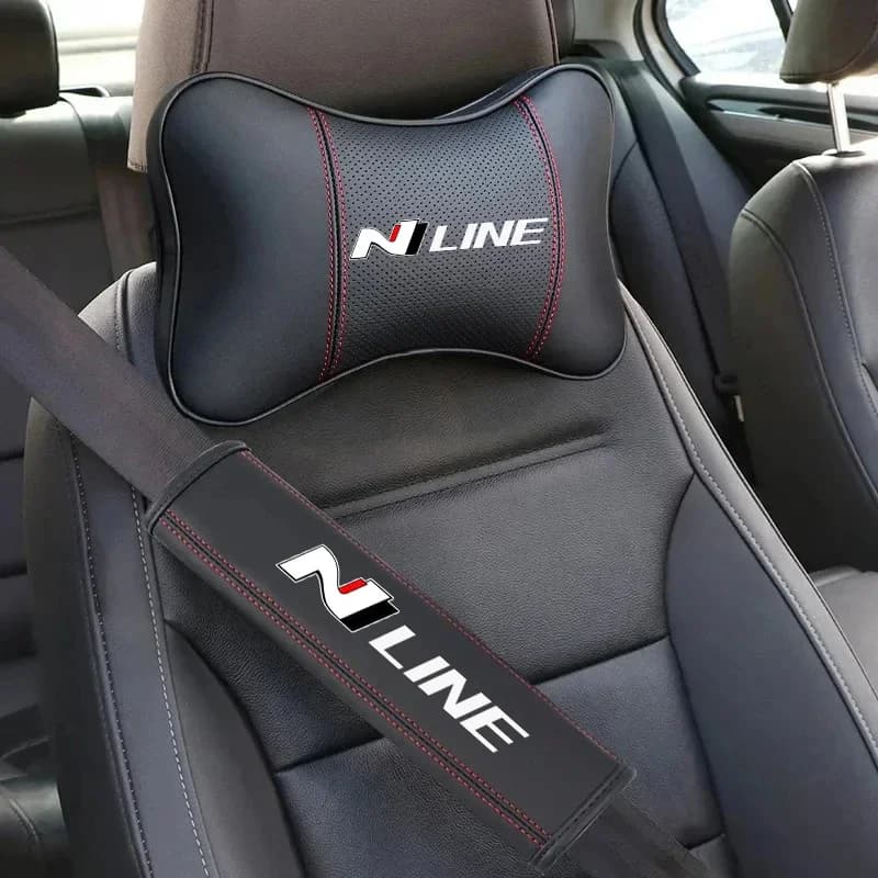 PU Leather Car Headrest Pillow Seatbelt Shoulder Pad For Hyundai N LINE NLINE i10 i20 i30 N Performance Car Accessories