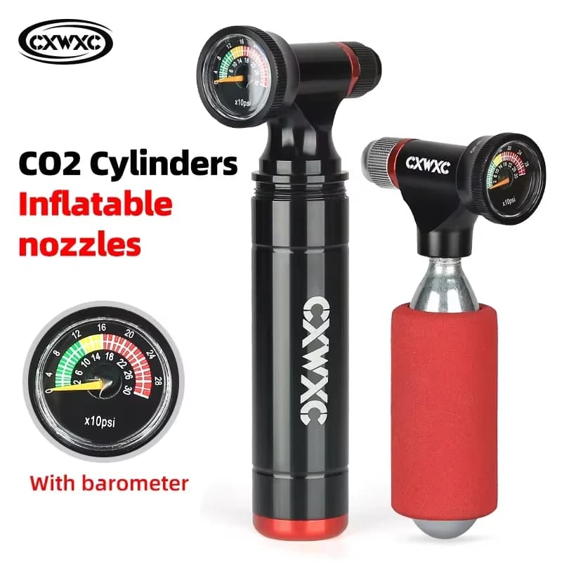 CXWXC Mini gonfiatore portatile a cartuccia di CO2 con manometro trasparente MTB bici da strada Schrader Presta pompa C02 in lega di alluminio CNC