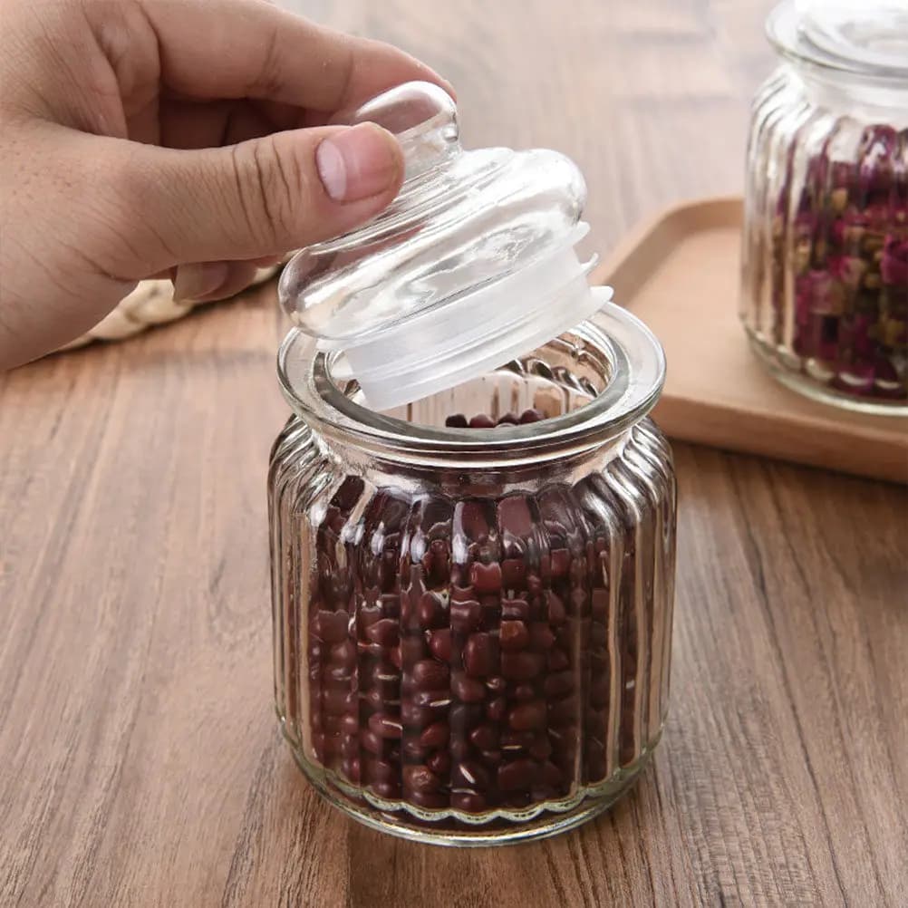 2Pcs Storage Jar Airtight Food Grade Glass Sealed Canister for Kitchen Staple Tea Coffee Beans Snacks Grains Storage Container