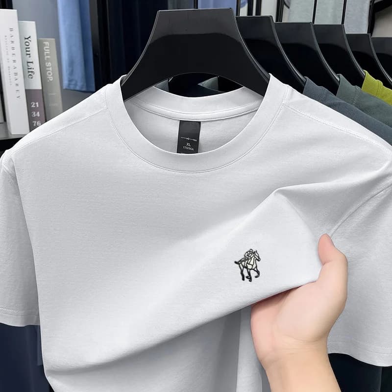 High end ice silk short sleeve T-shirt men's designer luxury brand classic golf pony design new round neck casual breathable top