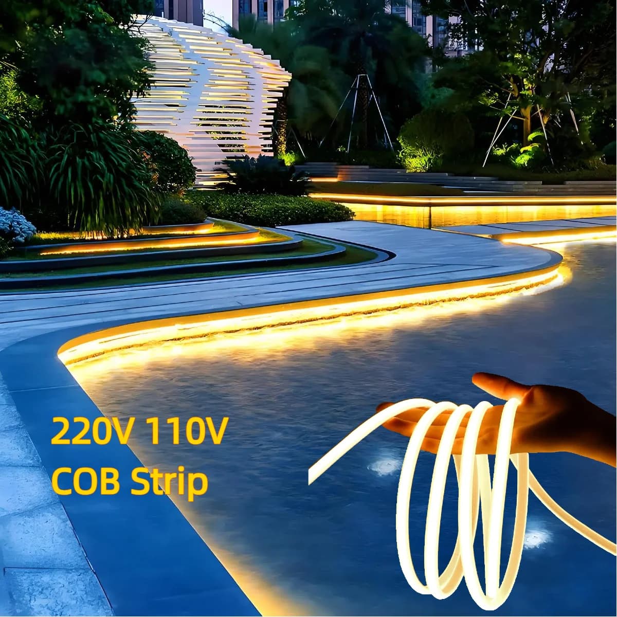 35M 30M COB Luce di striscia al neon 288LED/M Tubo in silicone puro ad alta densità Morbido impermeabile per la decorazione del cortile della villa del giardino esterno