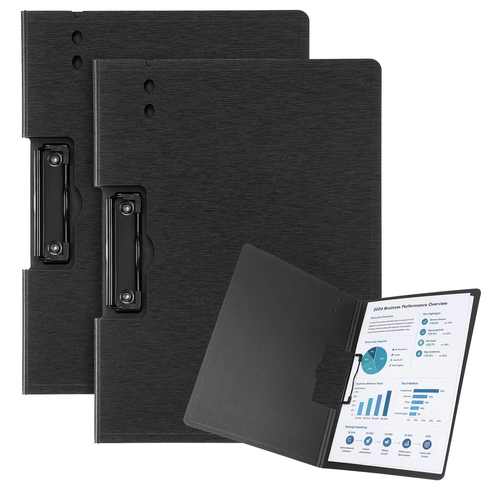 2Pcs A4 Foldable Clipboard Folder Portable Work Folder Clipboard Large Capacity Binder File Cover with Metal Clip and Pen Holder