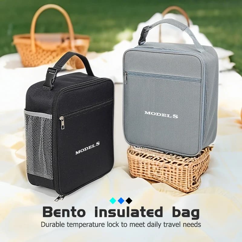 Universal Car Insulated Lunch Bag Thermal Bento Pouch Handbag For Tesla Model 3 Model S Model X Roadster