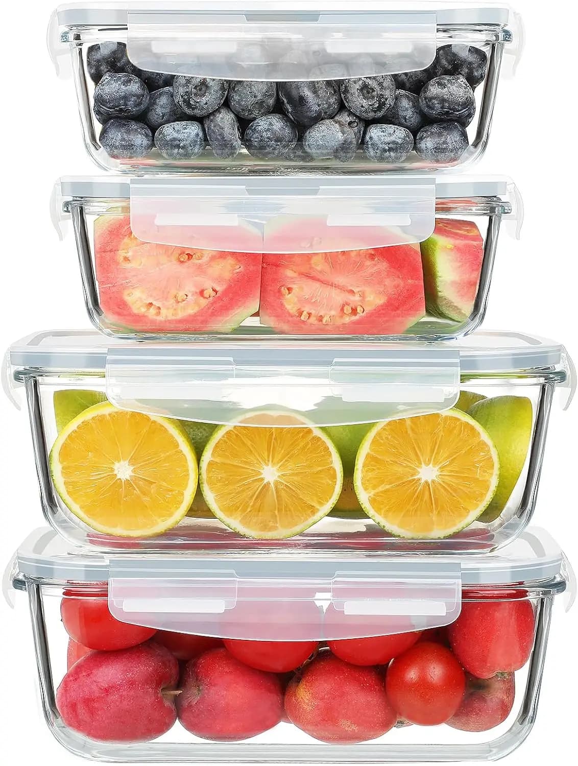 Set di 4 Contenitori in Vetro per Alimenti da 63oz+27oz con Coperchi Ermetici, Senza BPA, Contenitori per Preparazione Pasti e Cottura