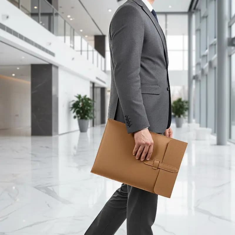 A4 Premium Vertical Leather Document Bag Large Capacity File Folder for Contract Storage Office Work Business Trip