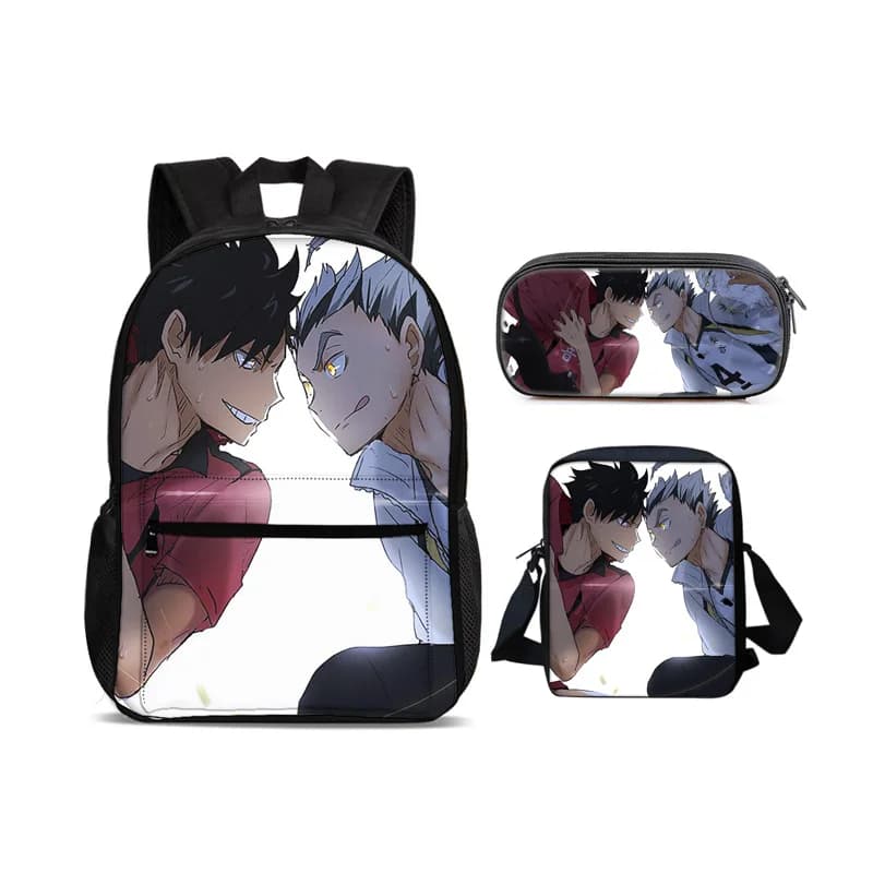 Haikyu!! Cartoon 3 Pcs Set Large Capacity Backpack+shoulder Bag+pencil Case Fashion Schoolbag Sports Backpack Kids Gift