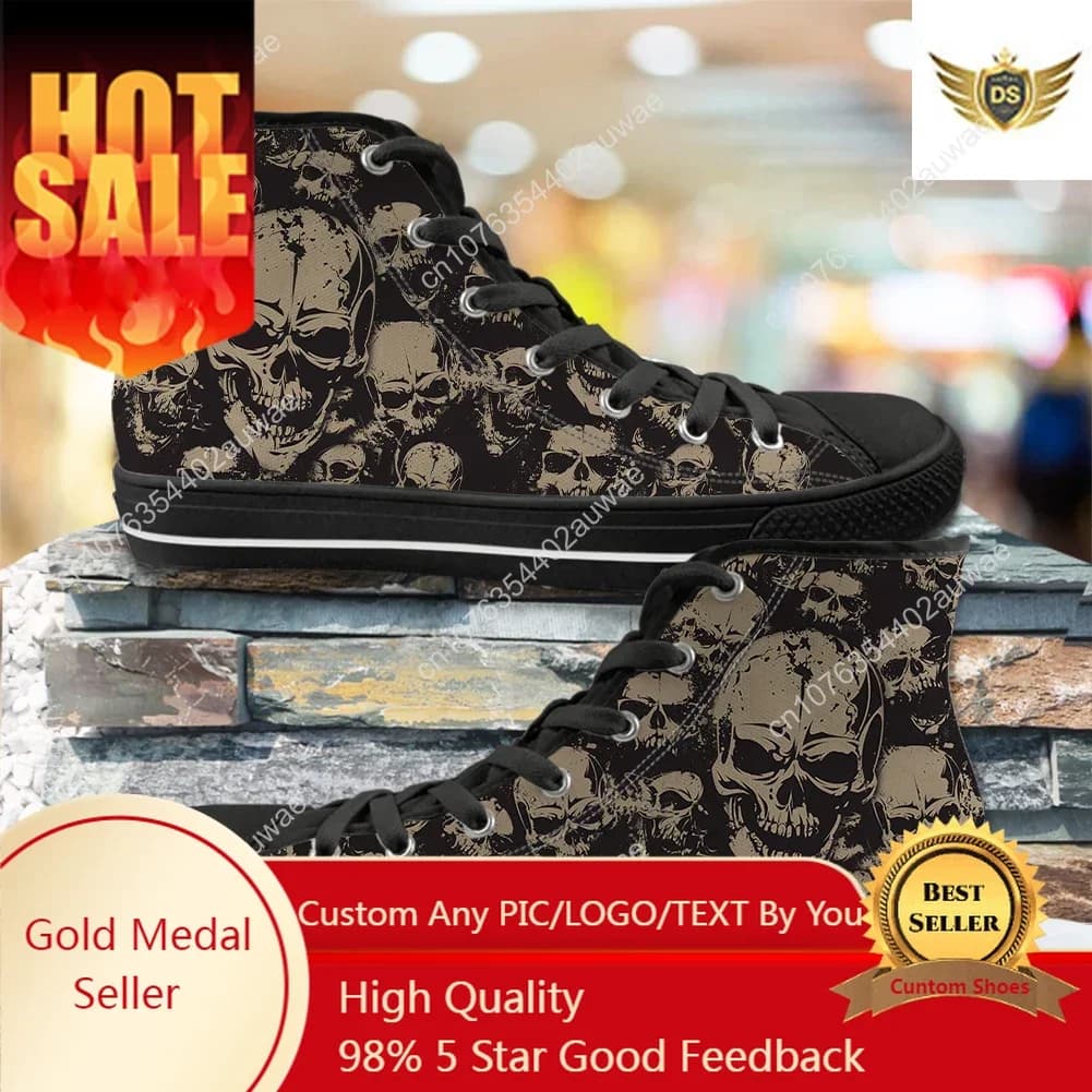 Men's Vulcanized Shoes Classic High Superstar Shoes in Canvas with Printing Gothic Skull Men's Low Sneakers Chaussure Homme
