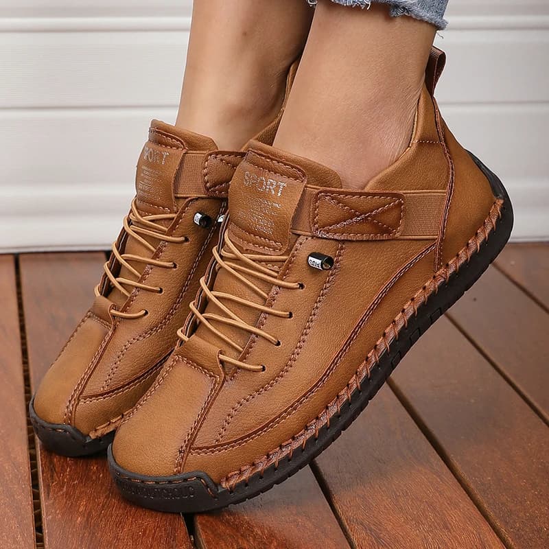 Women's Moccasins Handmade Leather Casual comfortable high quality motorcycle boots with soft sole Fashionable British tennis nude boots