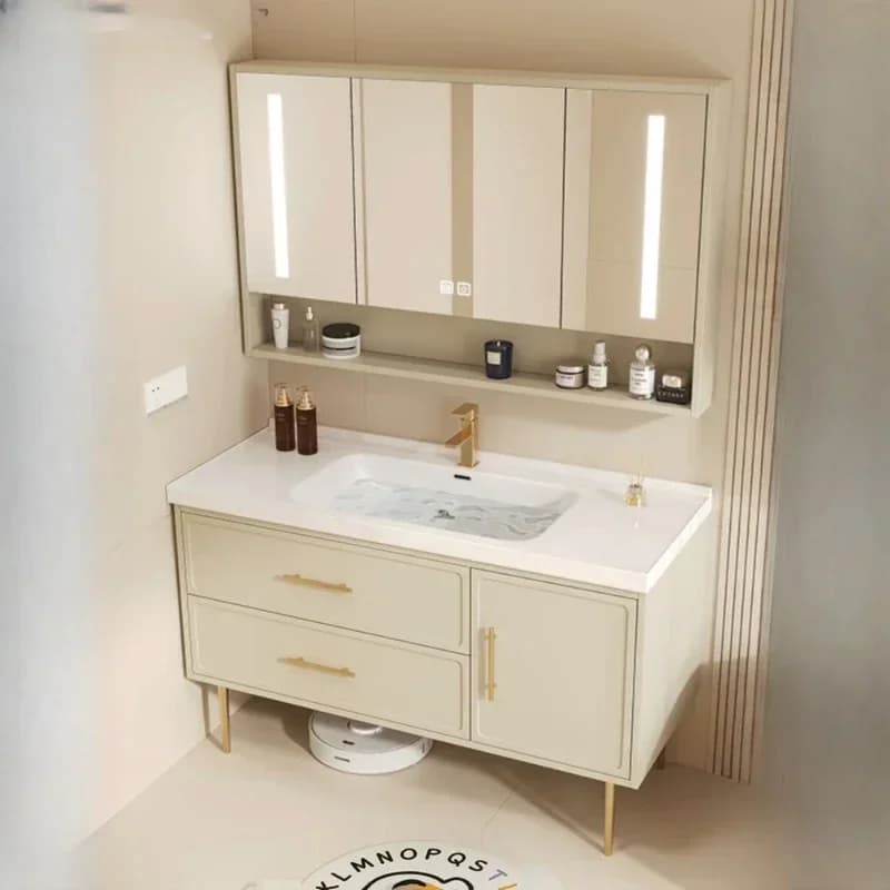 Mobili da bagno ausiliari Decorazioni per la casa Armadi aperti Organizzatore di stoccaggio per colonne e specchi con base per lavandino lungo Cassetto in legno Kast Wc