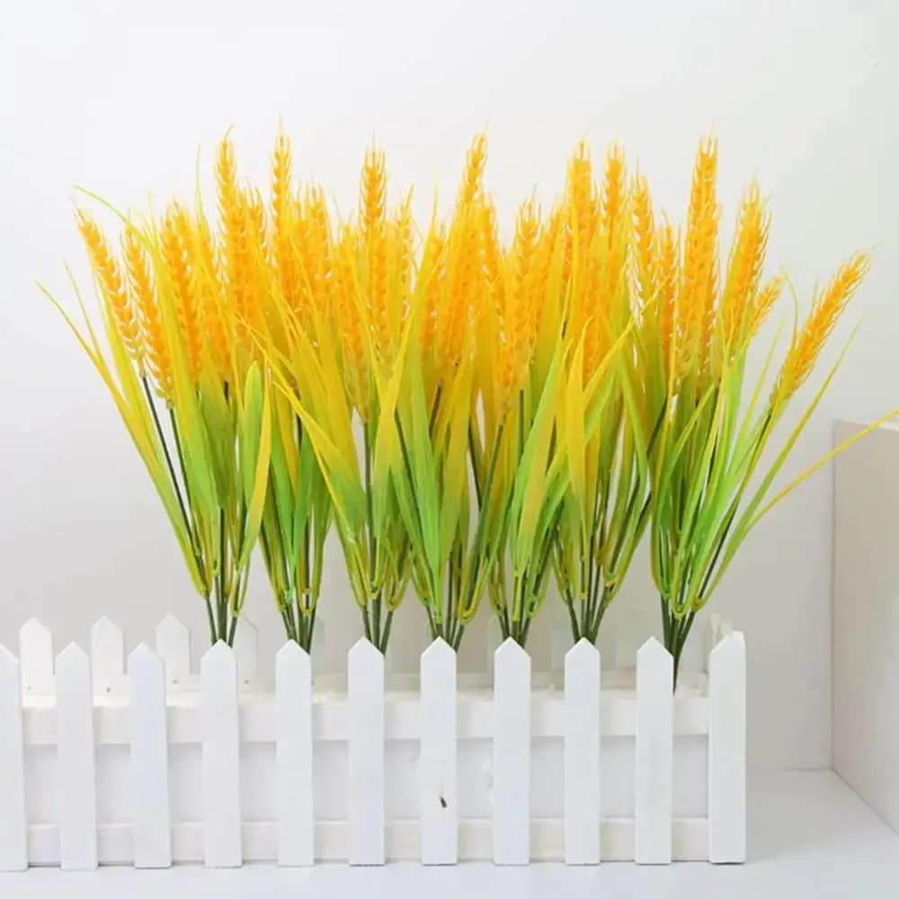 7 Forks Artificial Wheat Ears Flower Decoration Rice Paddy Pastoral Style Rice Plant Bouquet Simulated Crops Gold