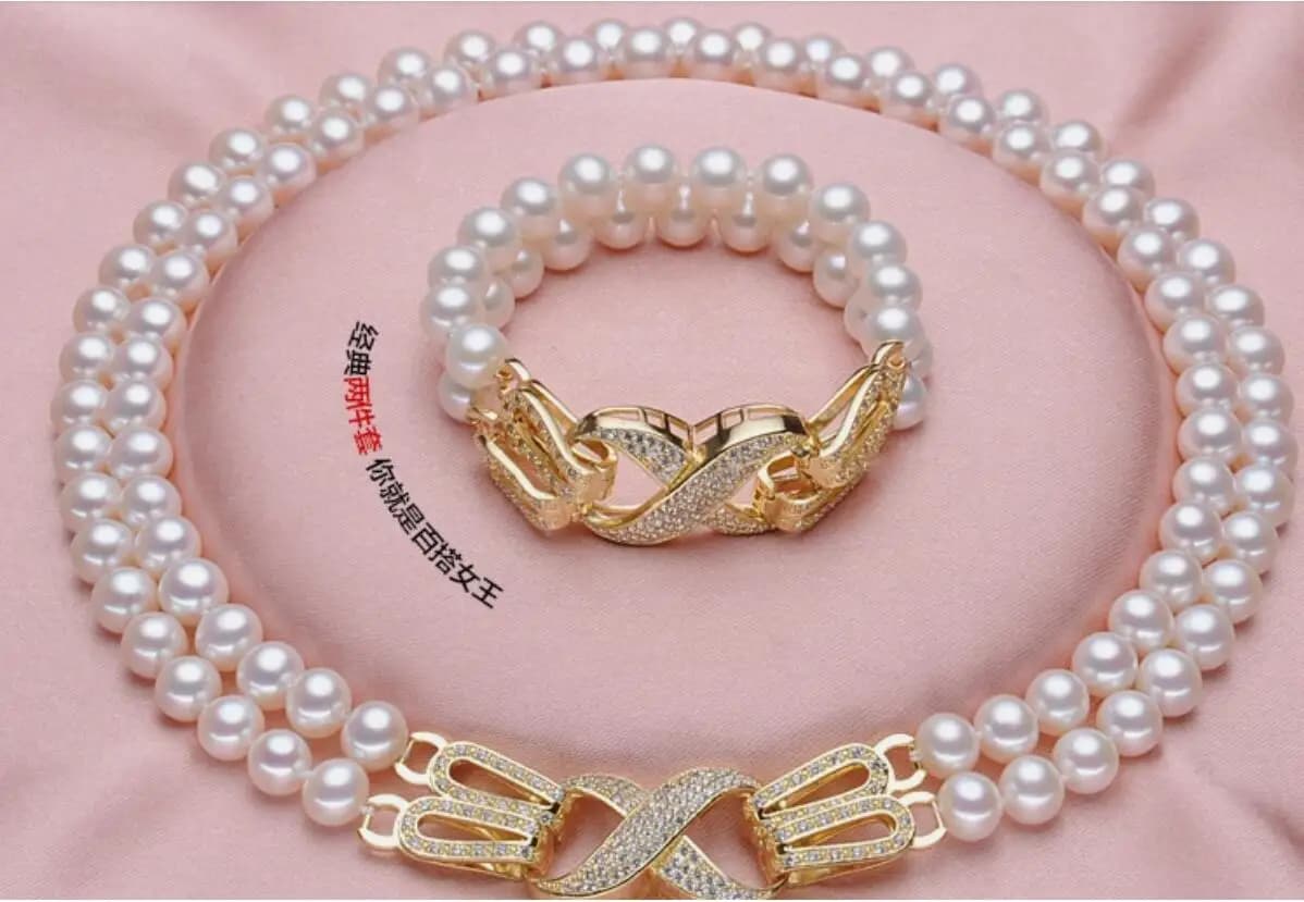 Collana di perle rotonde bianche del Mare del Sud a 2 file da 9-10 mm 17'' 18" 925sBracelet 7,5-8"