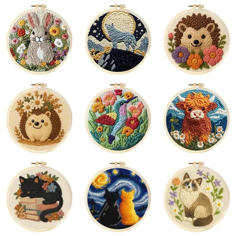 Punch Needle Embroidery Kit Cartoon Animal Pattern For Adult Beginner Funny Punch Needle Kit DIY Needlework Set For Unique Gift
