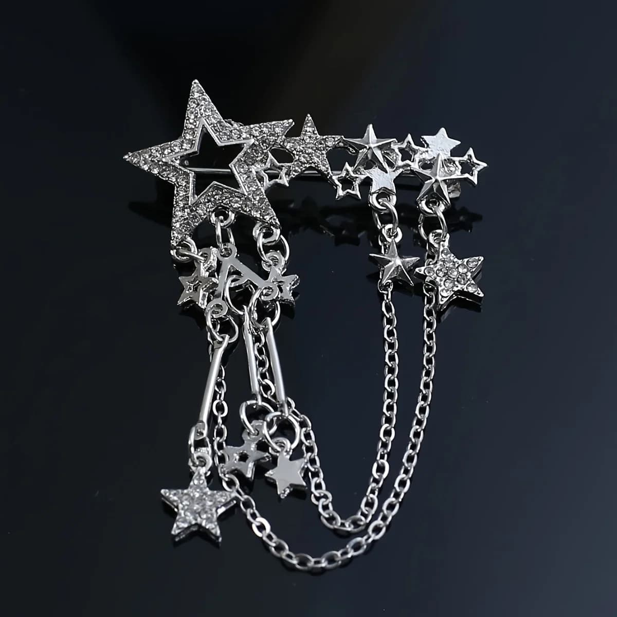 1 Men and Women Couple Fashion Pentagram Diamond Fringe Hollow Luxury Chain Suit Jacket Shirt Premium Pin Brooch Accessories