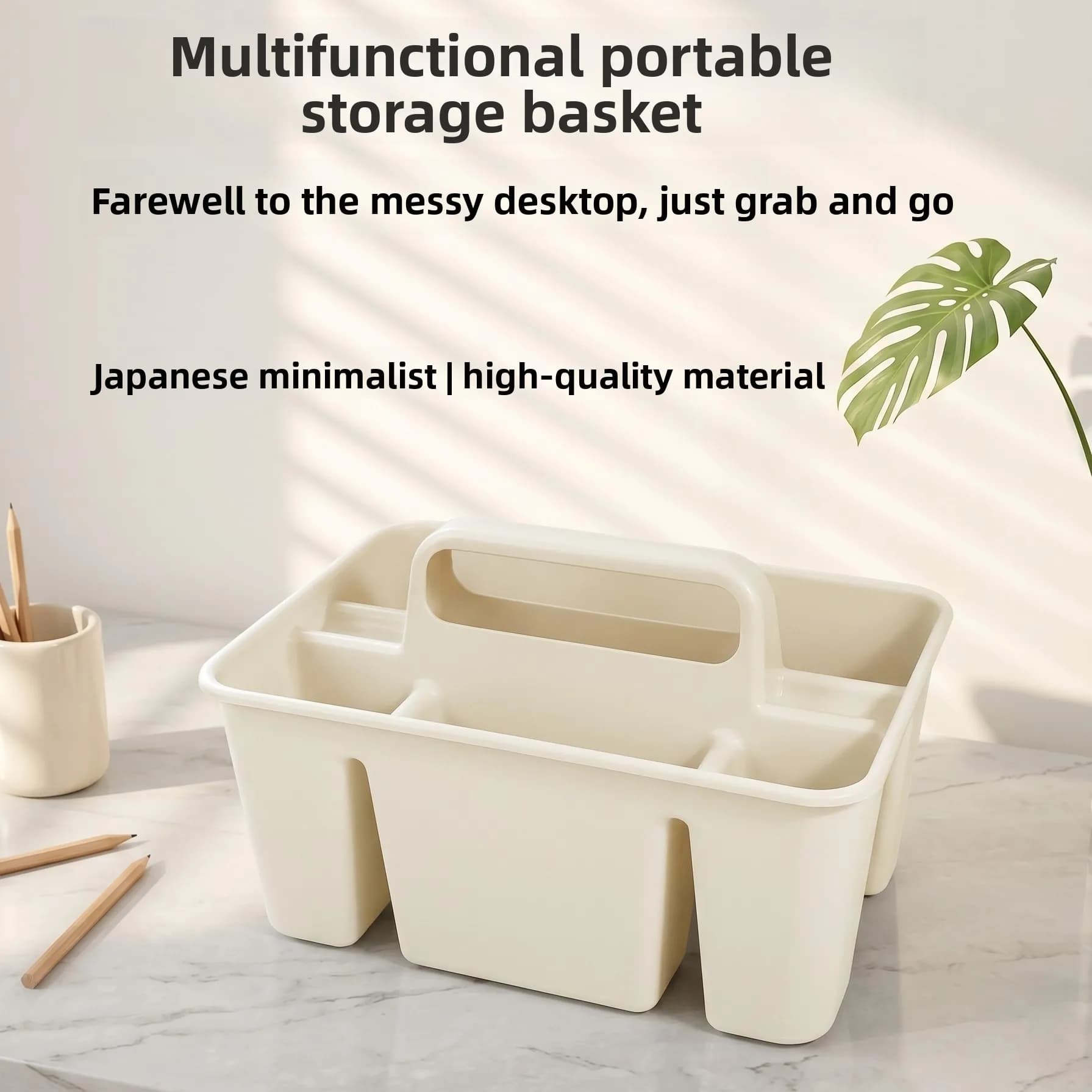 Portable Divided Plastic Storage Caddy with Handle Multifunctional Organizer Basket for Kitchen Desk Bathroom Cleaning Supplies