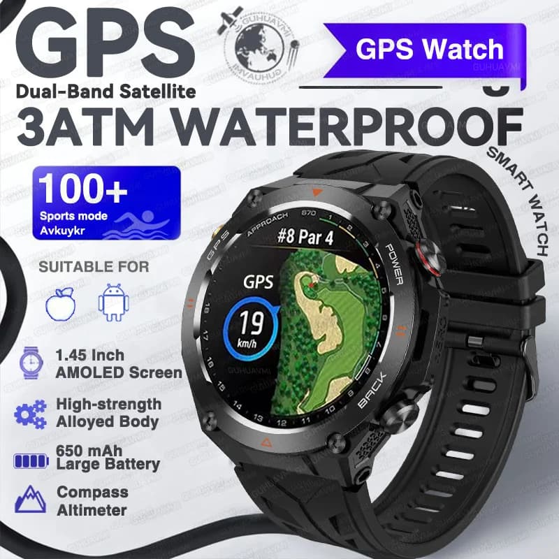 2026 Nuovo GPS Sport all'aria aperta militare Astuto Della Vigilanza Degli Uomini AMOLED HD Schermo Bussola Frequenza Cardiaca Impermeabile Chiamata Bluetooth Smartwatch