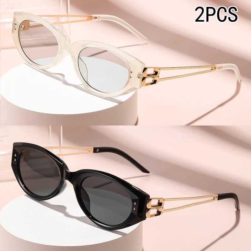 2 pezzi occhiali da sole per auto Cat Eye occhiali da sole per tempio cavo in metallo di fascia alta protezione solare occhiali da sole Uv 6103