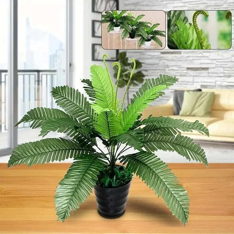 1 piece, artificial plant, 18 heads of iron leaves, green plantation in simulated silk fabric, iron tree leaves, loose tail, W palm leaves plant