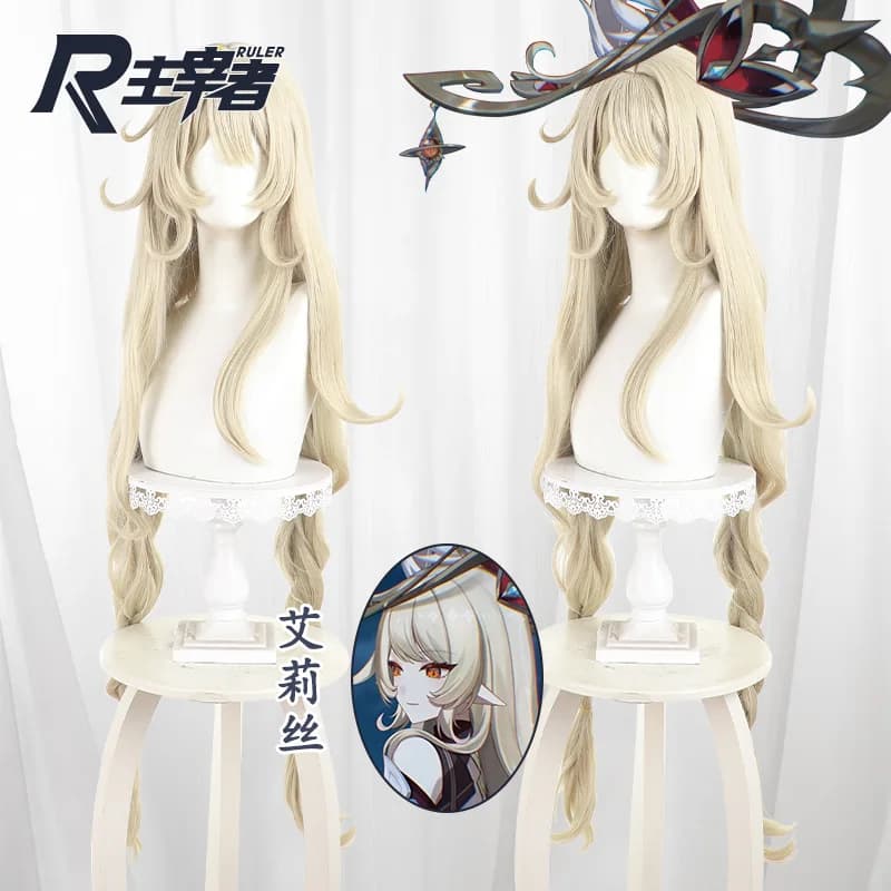 Gioco Genshin Impact Alice Parrucca Cosplay Biondo chiaro Capelli lunghi Fibra resistente al calore Capelli Festa di Halloween per donna Accessorio Prop
