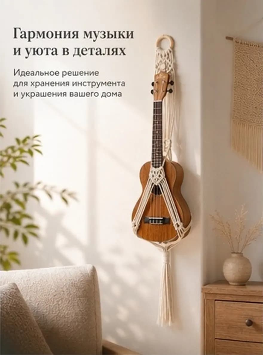 Guitar Wall Hanger Macrame Style for Electric Guitar Ukulele Cotton Rope Wall Mounted Instrument Holder Creative Pastoral Decor