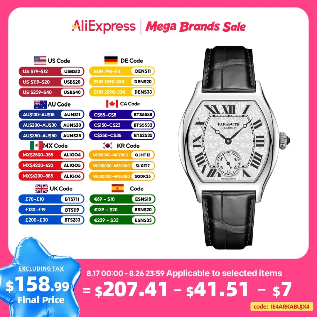 Orologio da polso meccanico manuale personalizzato FARASUTE 36mm Retro Hangzhou con movimento meccanico, vetro zaffiro, impermeabile fino a 5 bar, per uomo.