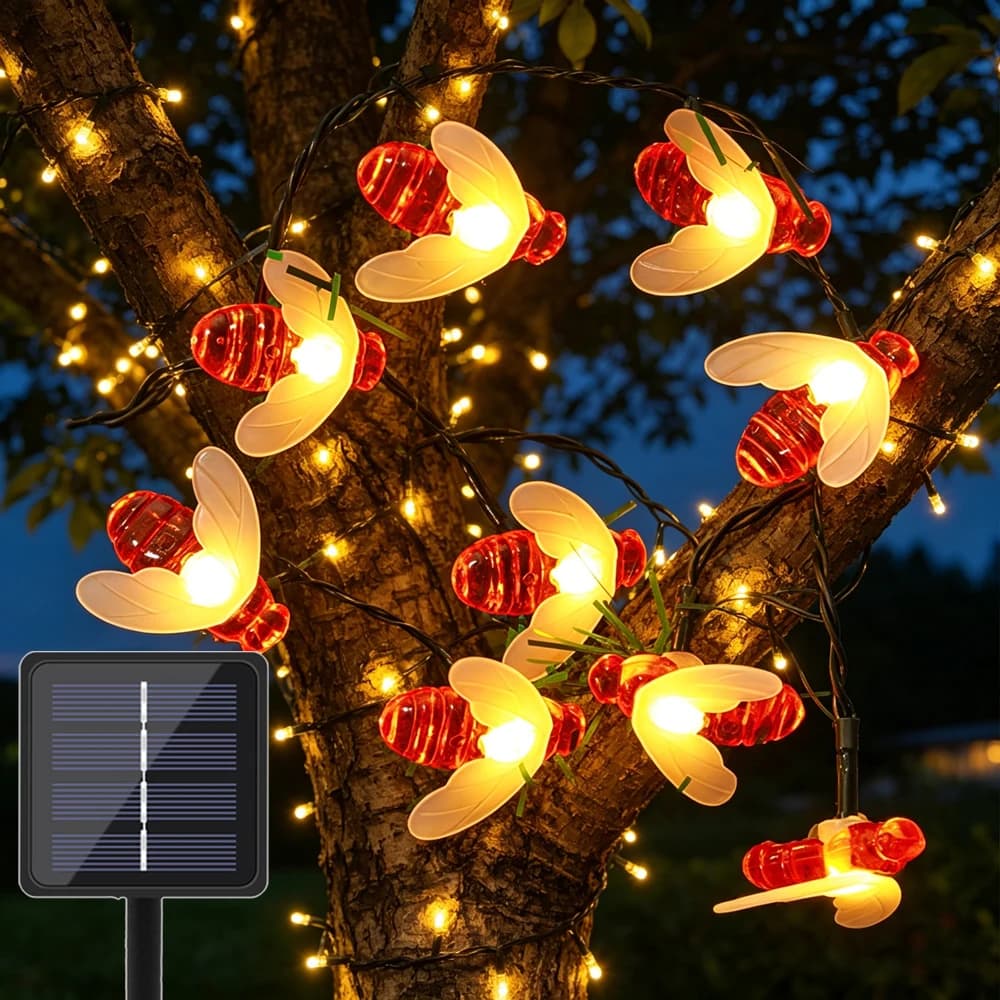 Nuove Luci a LED Solari a Forma di Ape, Ghirlanda Luminosa per Giardino, Recinzione, Patio, Decorazioni Natalizie