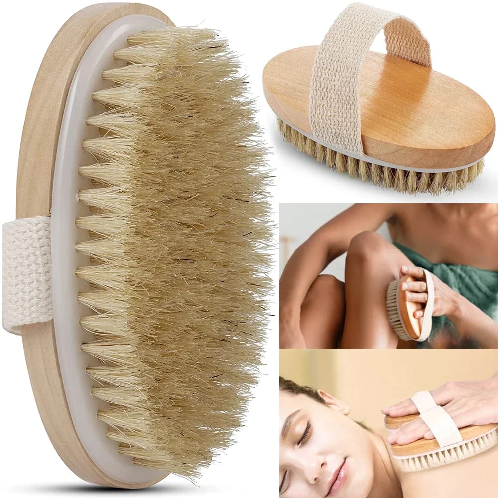 Spazzola per il corpo in legno con setole naturali, massaggiatore per bagno a secco o bagnato, per pulizia profonda della pelle, esfoliazione, strumenti per la cura della pelle per uso domestico