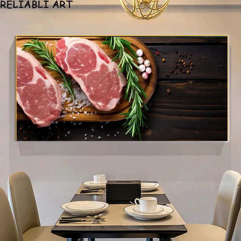 Vegetable meat BBQ Food Poster and print on canvas Painting Wall art images for kitchen Living room Dining room Home decorations Frameless