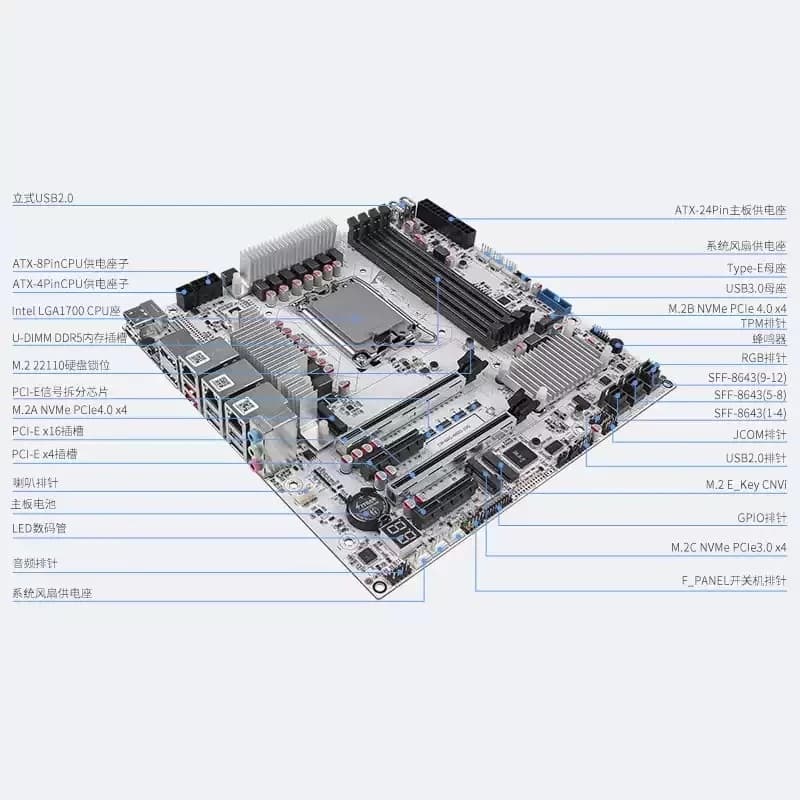 Scheda Madre NAS 10GbE a 12 Bay con DDR5 ECC, Supporto M.2 NVMe per Chipset W680, Scheda Madre per Server di Archiviazione Enterprise