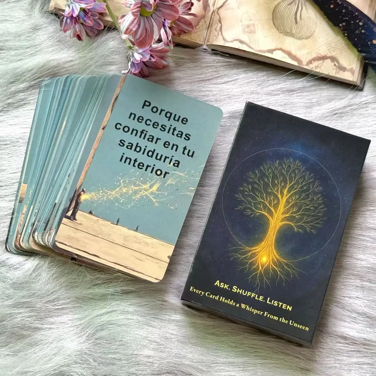 Mazzo di carte oracolari spagnole, Whisper of Why, 56 carte con una scatola, guida quotidiana, carte dei tarocchi spagnoli per principianti, giochi di carte
