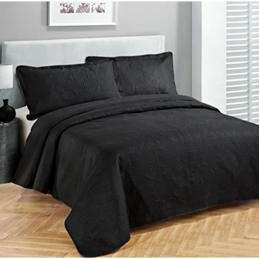 Collezione di Lusso: Copriletto Elegante con Motivi in Rilievo, Coperta da Letto Oversize Nuova Nera per Letto Matrimoniale/Queen