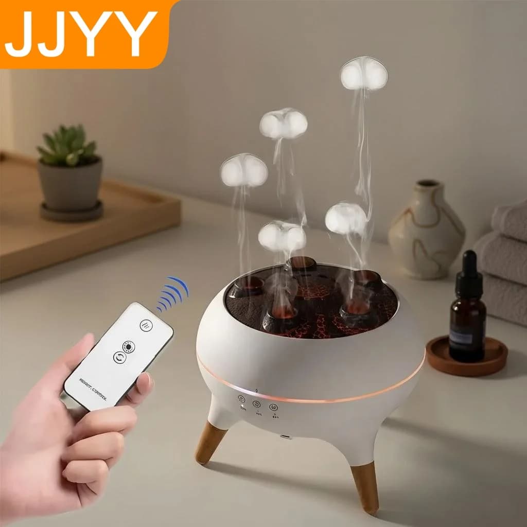 Umidificatore a Nebbia Fredda a Forma di Medusa Dinamica, Silenzioso 28dB, Diffusore di Aromi con Luci LED a 7 Colori e Spegnimento Automatico