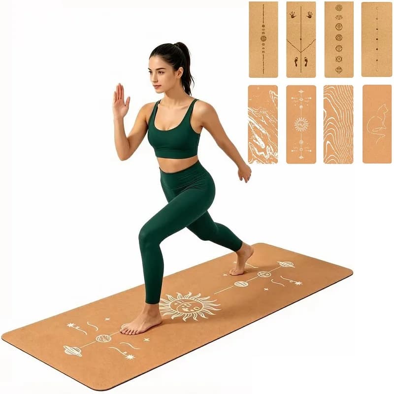 Tappetino Yoga in Sughero e Gomma Naturale 183cm*61cm*1mm, Antiscivolo, Assorbente, Pieghevole, Stampato, per Fitness e Pilates