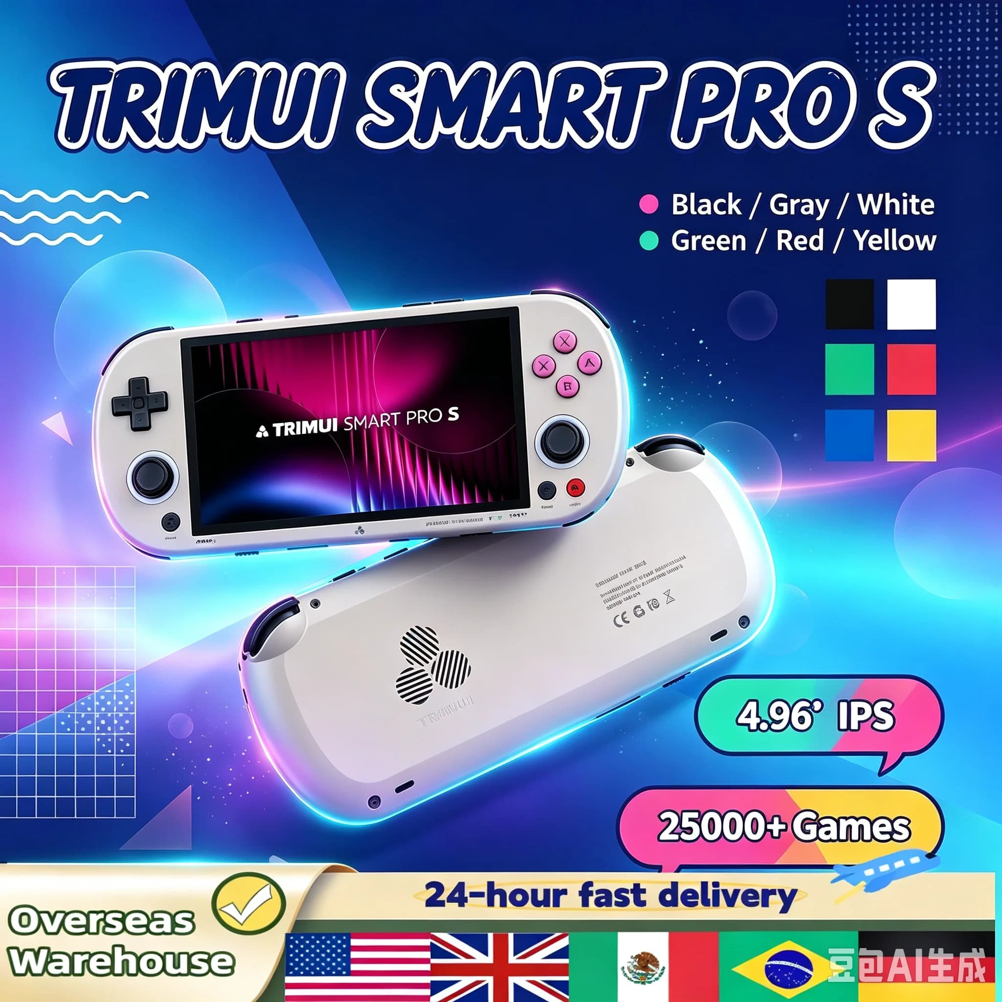 Trimui Smart Pro S Handheld Game Console TG5050 Octa-core 2.0GHz IPS Display 64GB ROM RGB LED 5000mAh Support PSP Game 4.96 inch