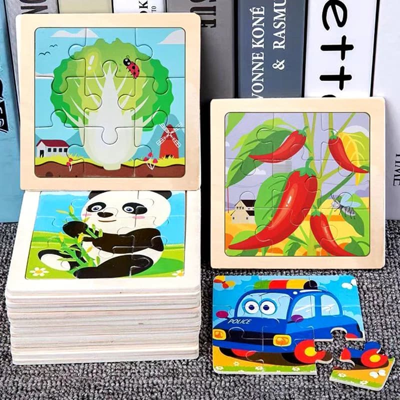 11x11 cm Del Bambino Montessori Giocattoli Puzzle di Legno Del Fumetto Animale Frutta Veicolo 3d Puzzle Gioco Educativo Puzzle Giocattoli Per I Bambini