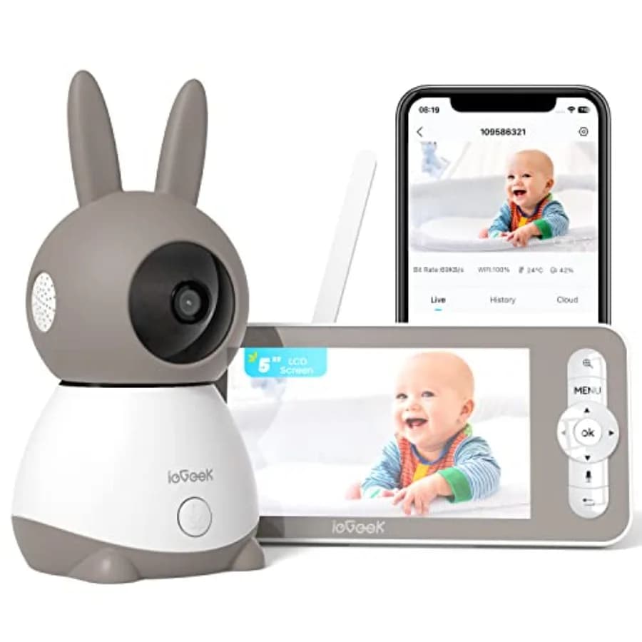 Video Baby Monitor 2K WiFi with Phone App, Baby Monitor with Camera and Audio, 5 Display, Night Vision, Motion Cry Detection, 2