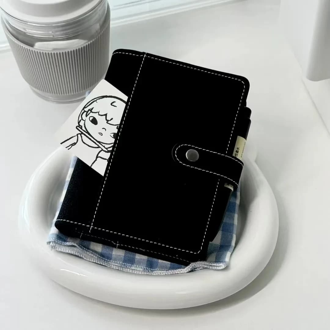Raccoglitore a fogli mobili in PU nero A7, diario, diario, copertina, anello, pianificatori, organizzatore, agenda facile da trasportare
